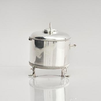 A Swedish 19th century silver sugar-casket and tong, marks of Adolf Zethelius, Stockholm 1819.