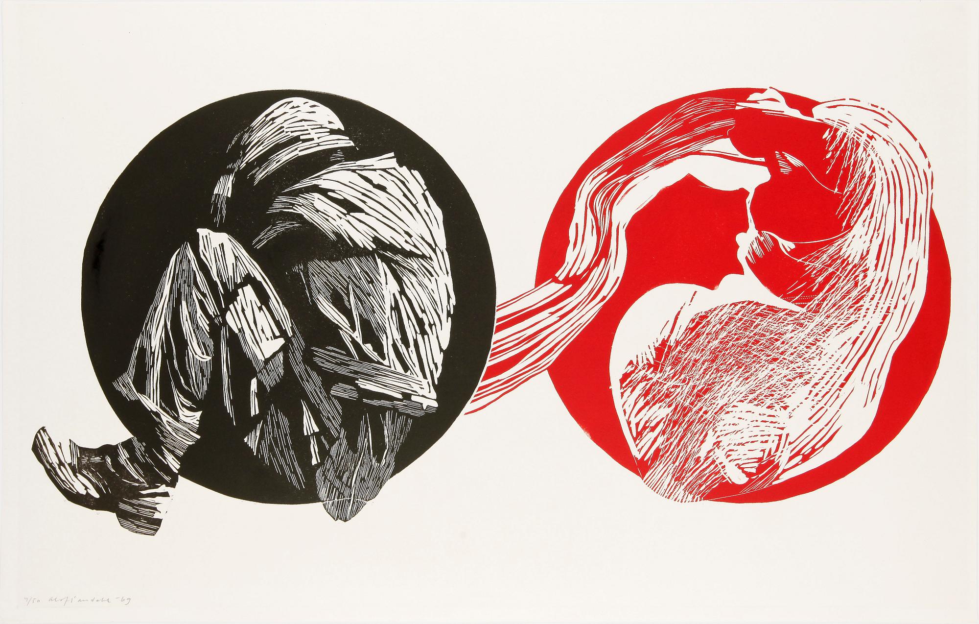 OLOF SANDAHL, linoleumsnitt, sign o numr 4/50, 1969.