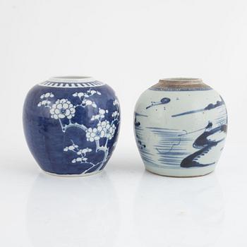 Two blue and white porcelain ginger jars, China, 19th/20th century.