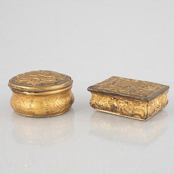 Two Louis XV gilt copper snuff boxes, later part 18th century.