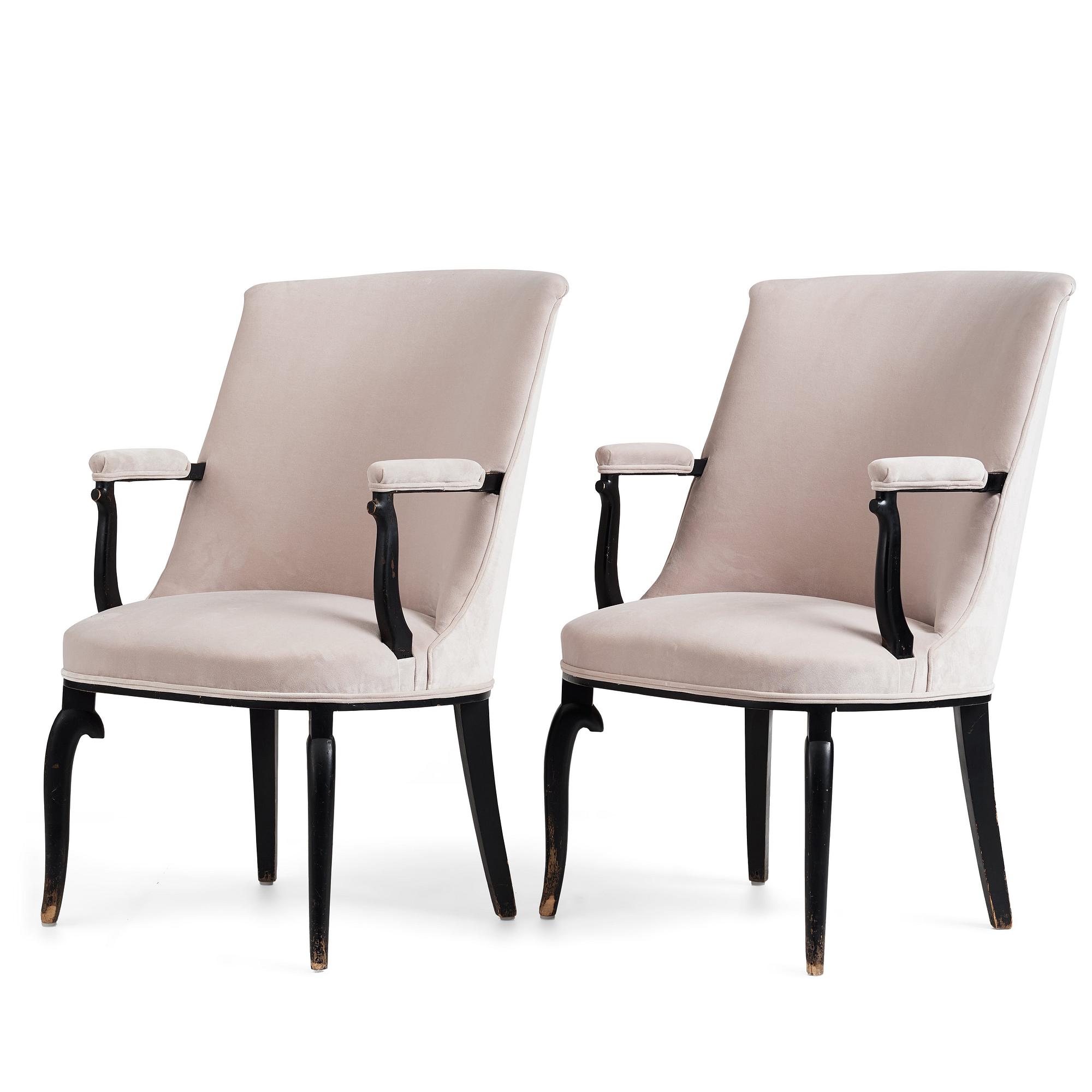 Gunnar Asplund, a pair of Swedish Grace chairs, Nordiska Kompaniet, Sweden ca 1924, from the cinema "Skandia-Teatern" Stockholm.
