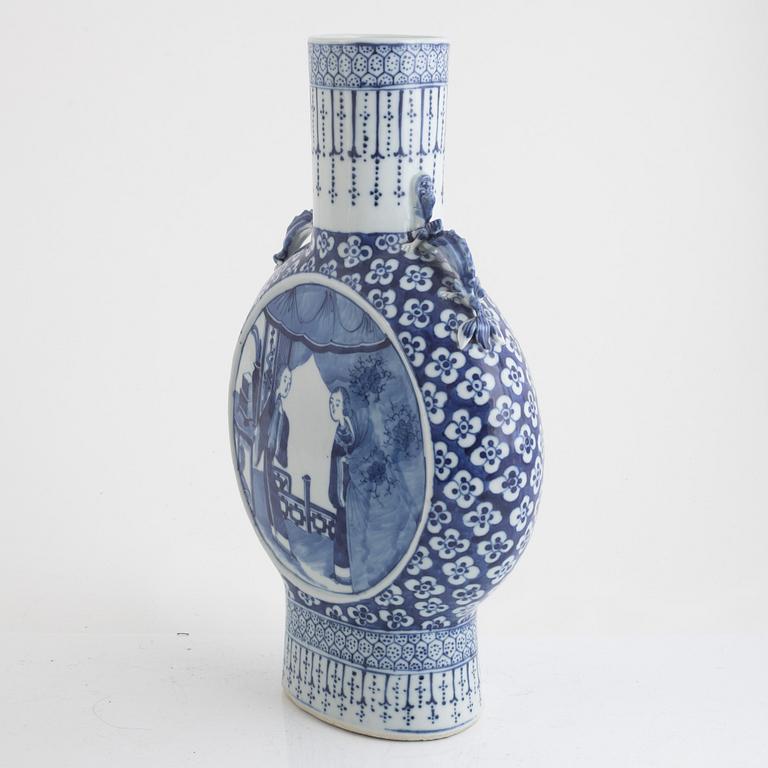 A blue and white moon flask and table lamp/vase, China, 19th/20th century.