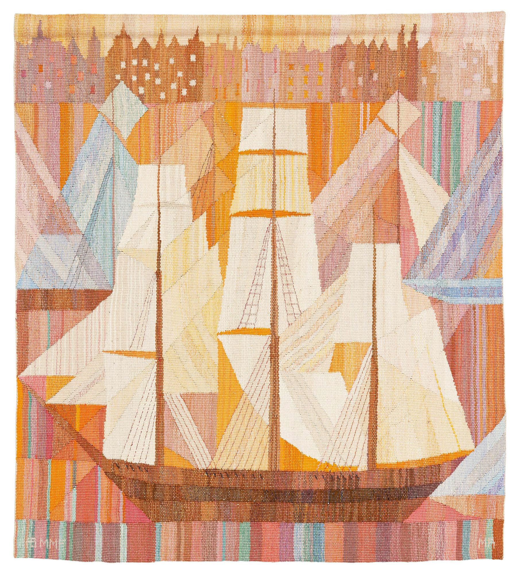 Marianne Richter, a tapestry, 'Strandvägsskuta' c. 107 x 96 cm, signed AB MMF MR.