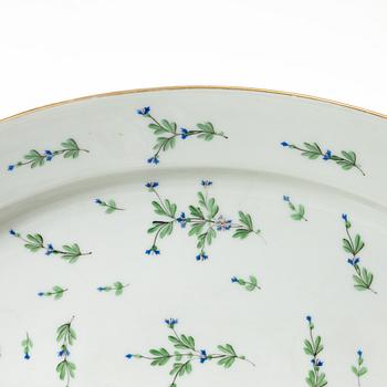 Five pieces of an Angoulême sprig pattern porcelain service, Pillivuyt & Cie, France, around 1900.