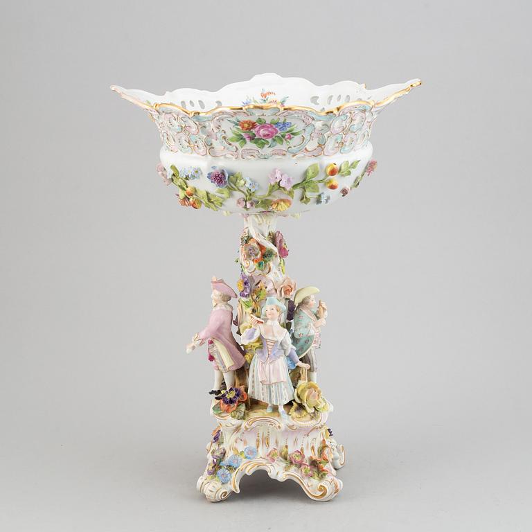 A large pocelain centerpiece, late 19th century. Meissen like mark.