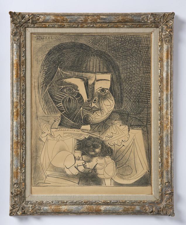 Pablo Picasso, "Paloma et sa Poupée sur Fond noir".