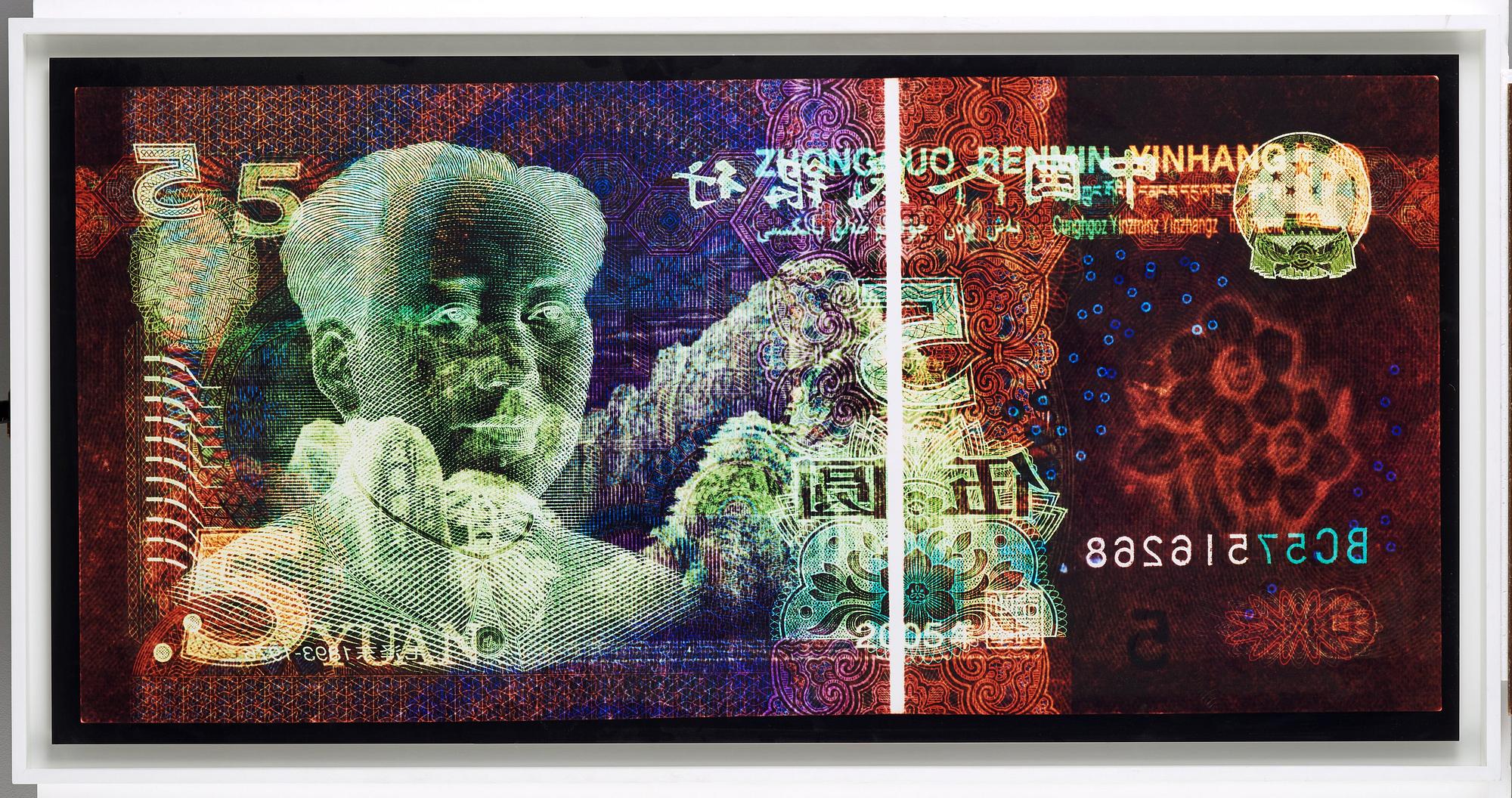 David LaChapelle, "Negative Currency, 5 Yuan used as Negative", 2010.