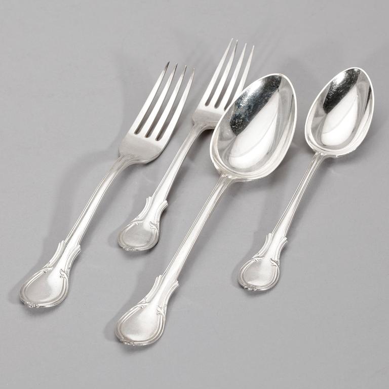 BESTICK, 42 delar, silver, Gustaf Möllenborg, Stockholm, 1888-1947. Tot ca 2395 gr.