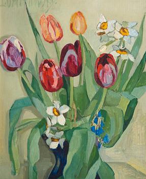 Lydia Dmitrievskij, STILLEBEN MED TULPANER OCH NARCISSER.