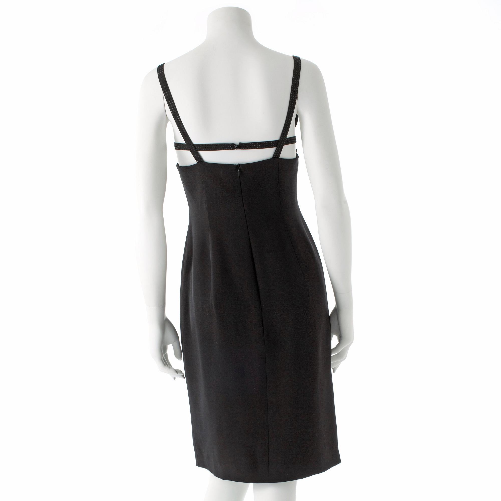 ESCADA, a black cocktail dress with rhinestones.