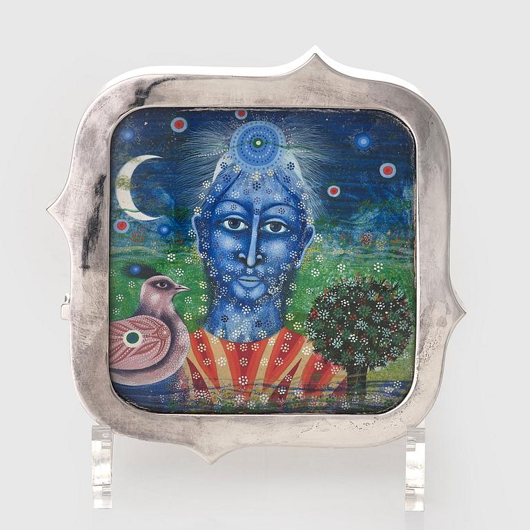 Claës Giertta, ask, Stockholm 1970, sterling, locket med gouache.