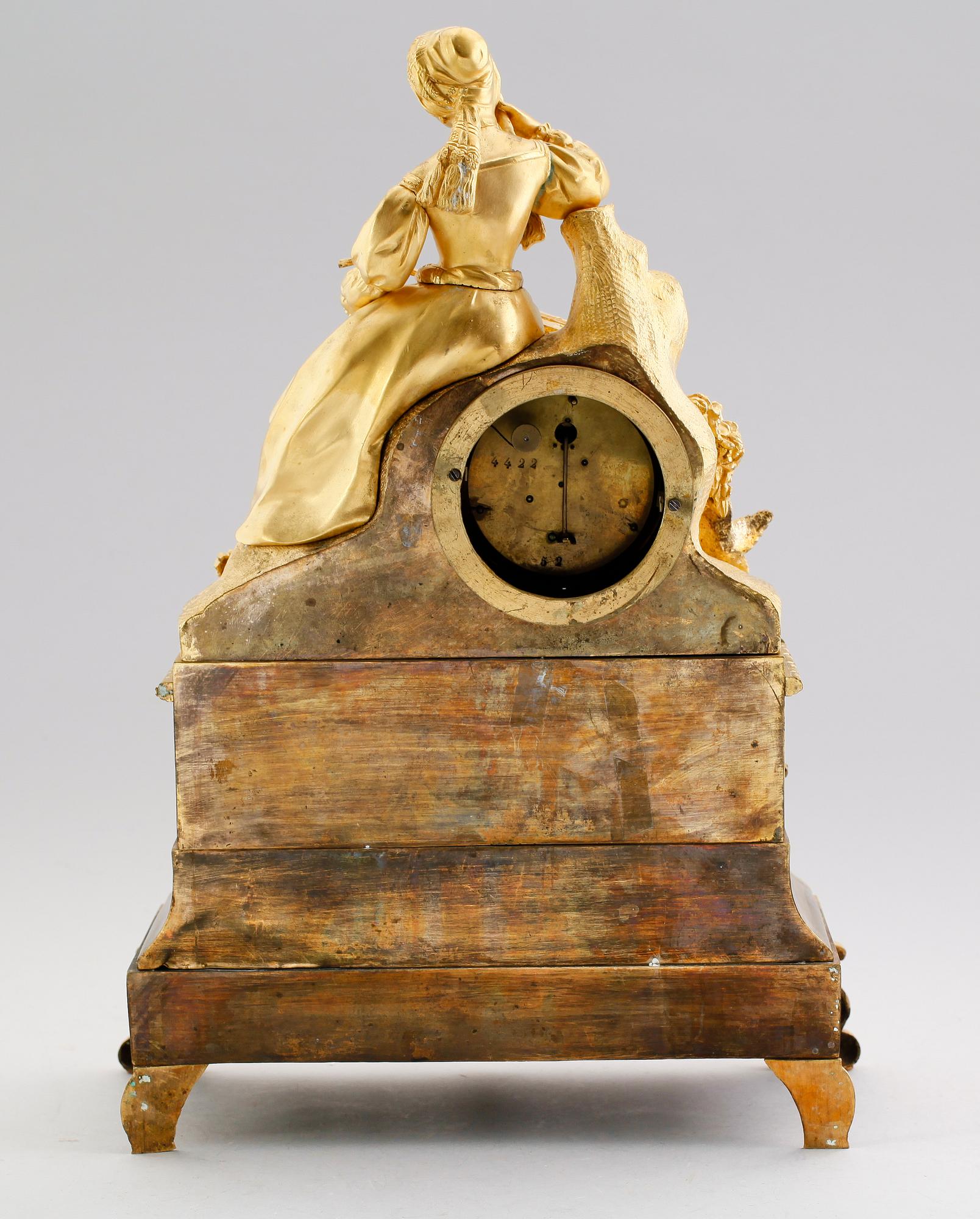 BORDSPENDYL, förgylld, brons, Frankrike, 1800-talets mitt.