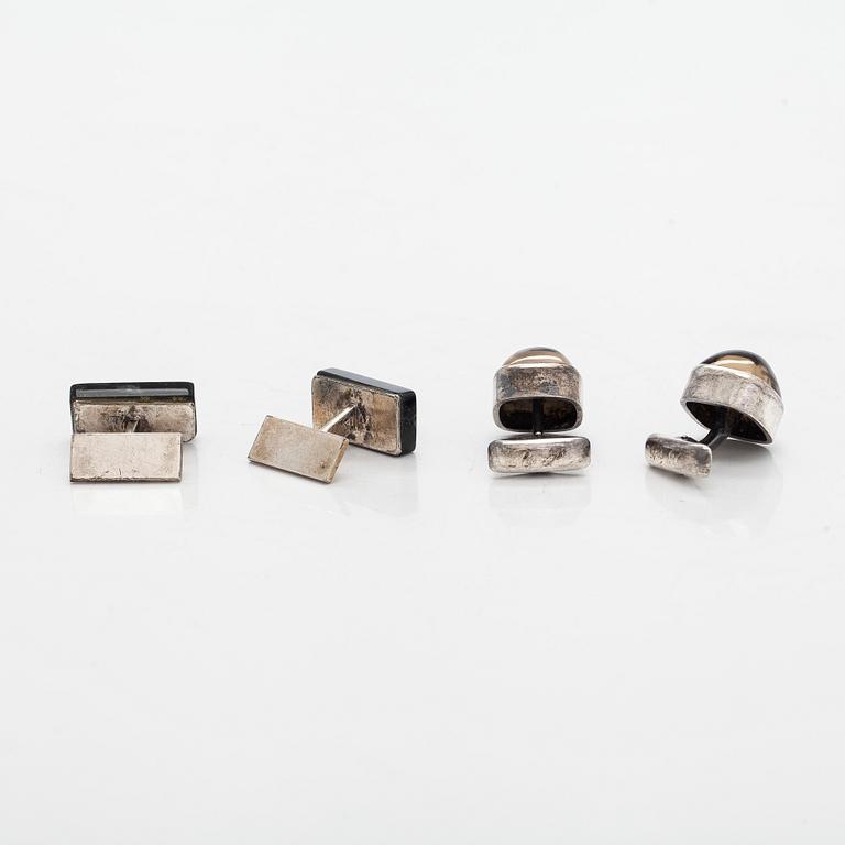 Elis Kauppi, cufflinks, 2 pairs, spectrolite, smoky quartz, silver, Kupittaan Kulta, Turku 1961–1963.