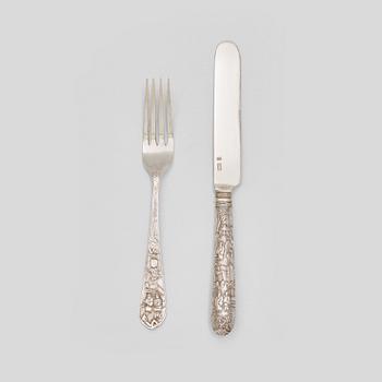 A set of 12+11 silver knifes and forks, Wang Chung, Hong Kong, China, late 19th century.
