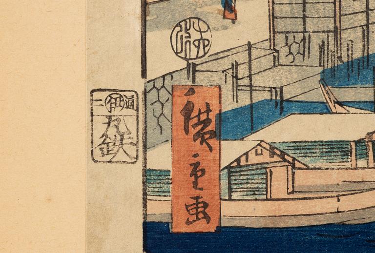 Ando Utagawa Hiroshige, 'Nihon Bashi' och 'Takanawa no Zu'.