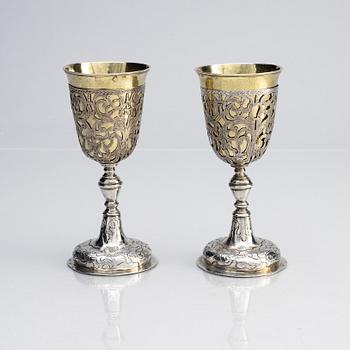 A pair of parcel-gilt silver chalks, mark of Andrei Gerasimov and Alderman Fyodor Petrov, Moscow 1759.