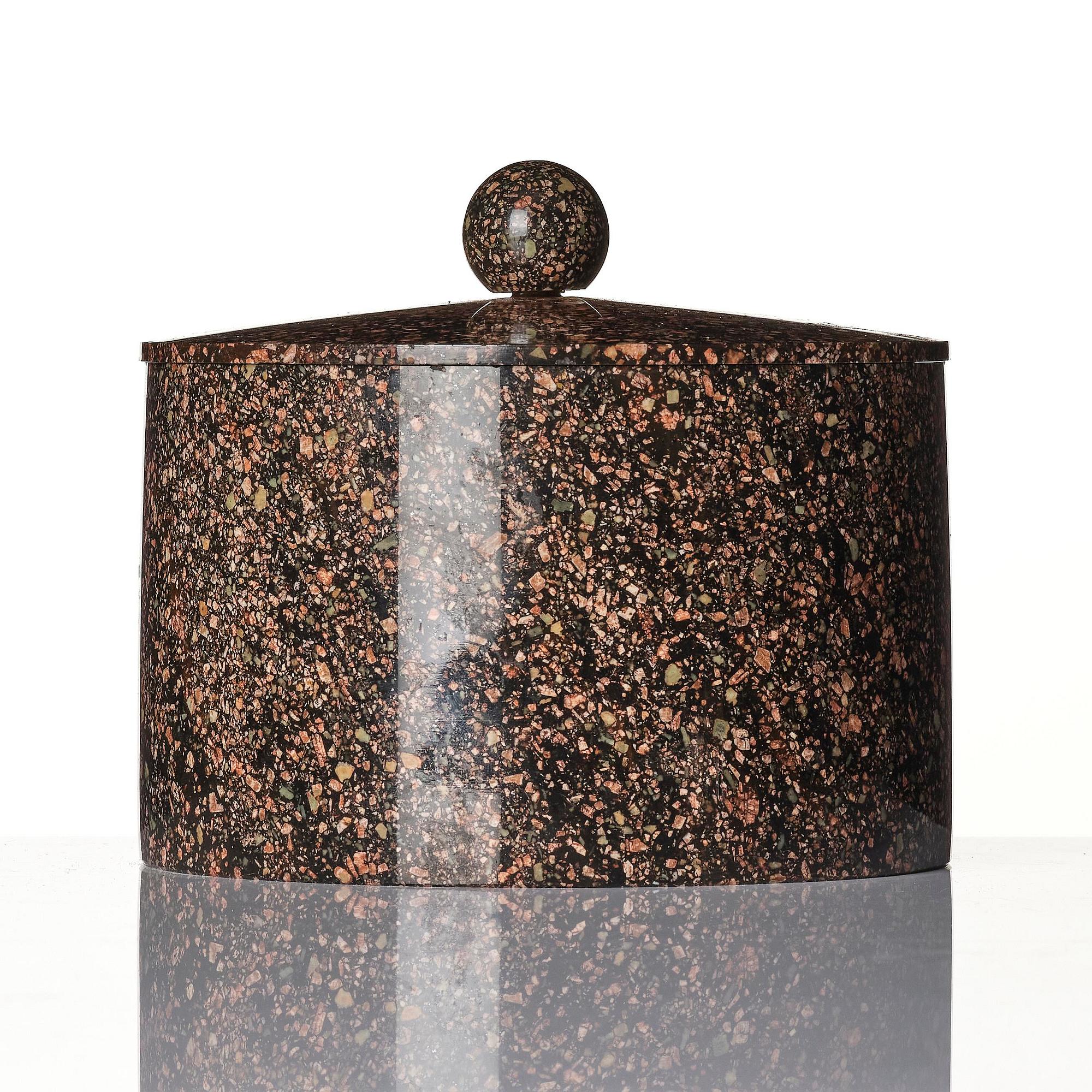 An Empire 'Orrlok' porphyry tobacco jar, Älvdalen, Sweden, early 19th century.