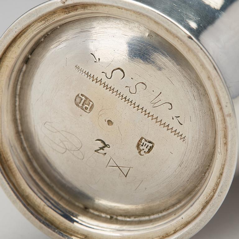 A Swedish 18th century parcel-gilt silver beaker, mark of Petter Lund, Nykoping 1736.