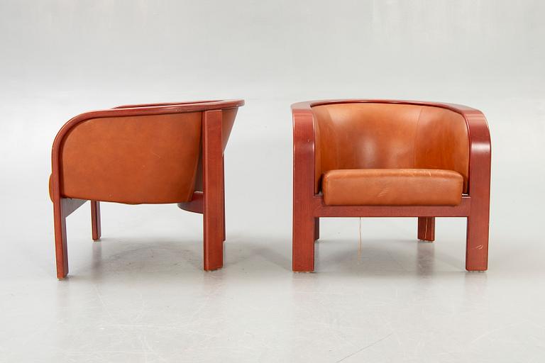 Armchairs, 2 pcs, 'Barbro', leather, by Björn Hultén for Gärsnäs, second half of the 20th century.