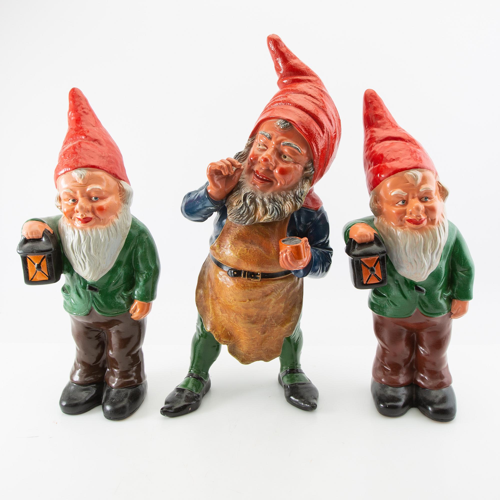 Gnomes 6 pcs mostly Germany mid/second half of the 20th century painted terracotta.
