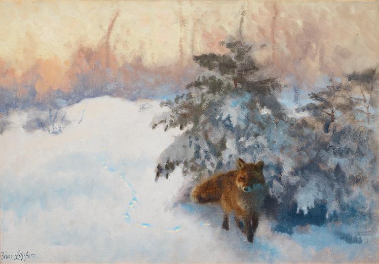 Bruno Liljefors, Winter landscape with fox.