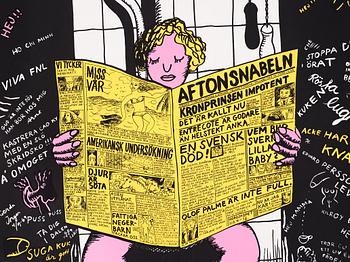 MARIE-LOUISE EKMAN, färgserigrafisk affisch, "På toaletten/Aftonsnabeln", 1969.