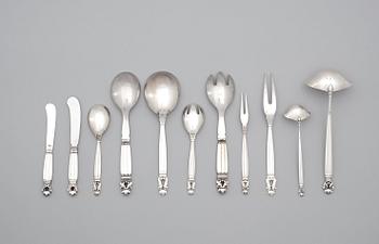 Johan Rohde, bestickuppsättning, 99 delar "Konge/Acorn", Firma Georg Jensen, Köpenhamn 1945-77, sterling och rostfritt stål.