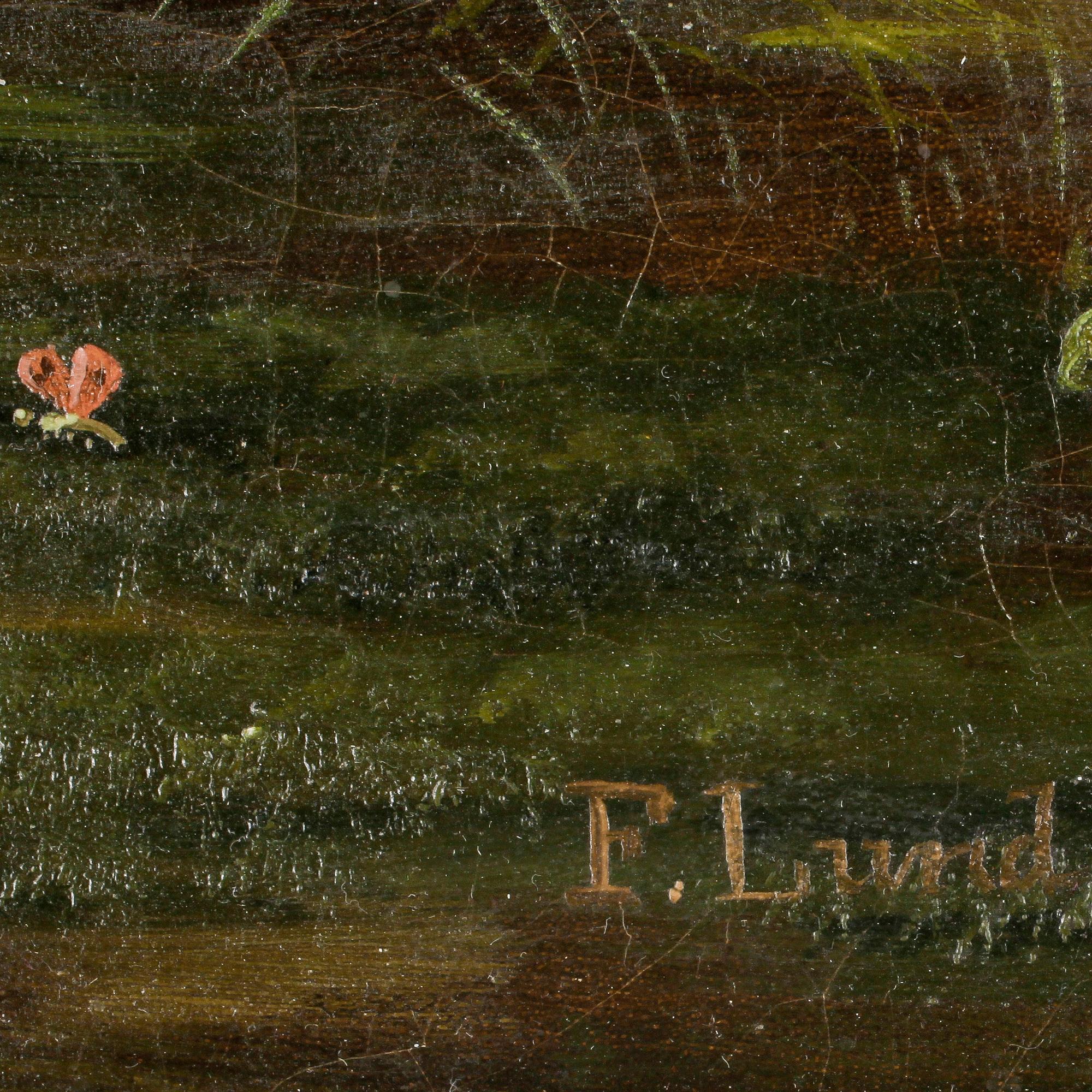 OKÄND KONSTNÄR, olja på duk, 1800-talets andra hälft. Signerad F Lund.