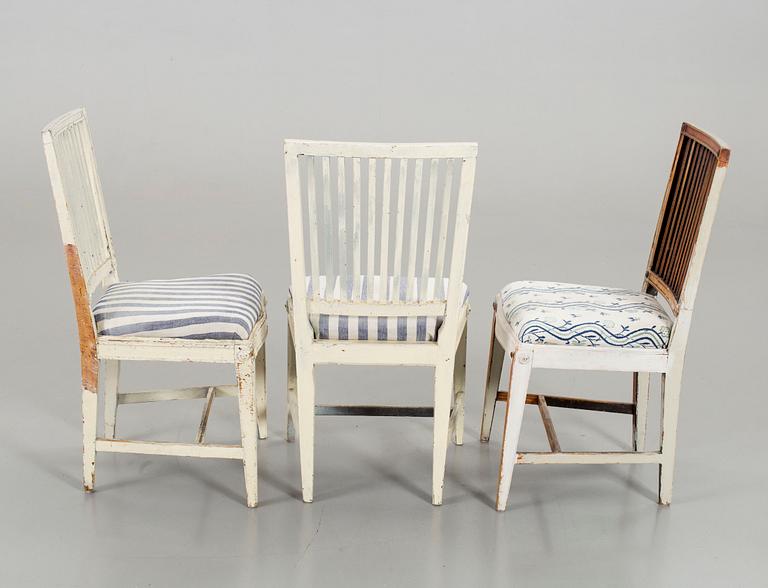 EPHRAIM STÅHL. THREE SIGNED GUSTAVIAN CHAIRS.