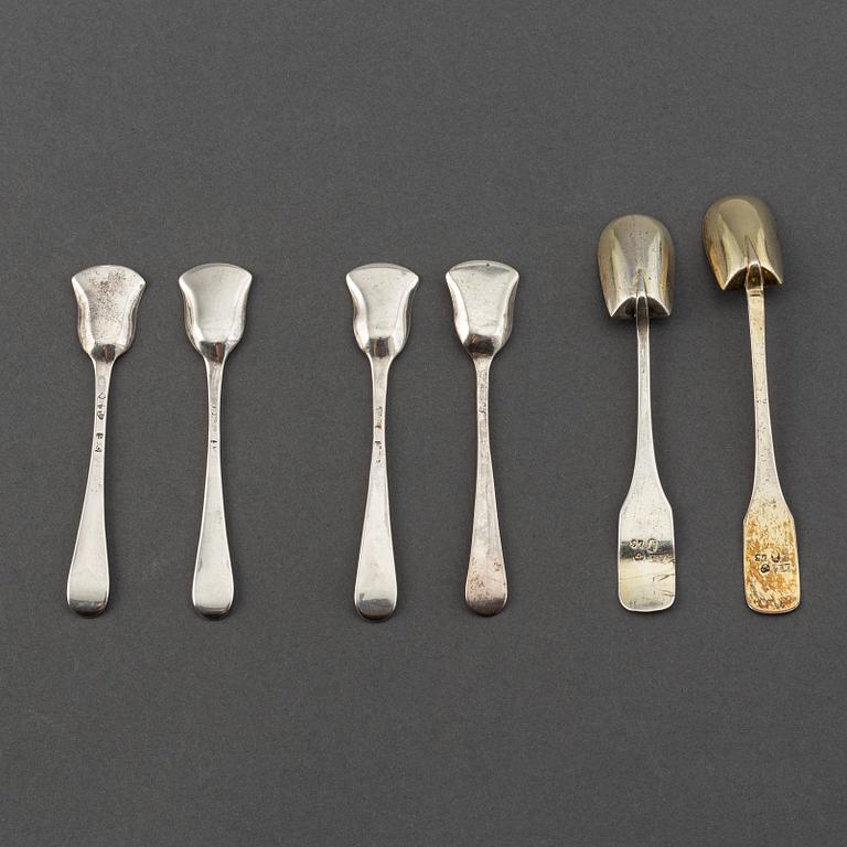 Three pairs of silver salt-spoons, one pair marked Stockholm 1817.