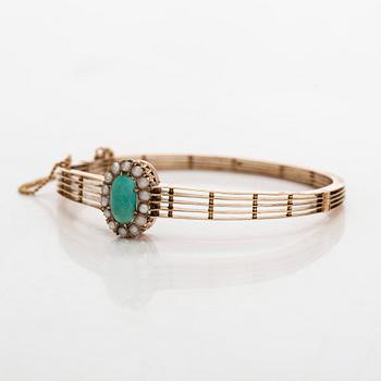 Armring, 14K guld med turkos och seedpärlor.