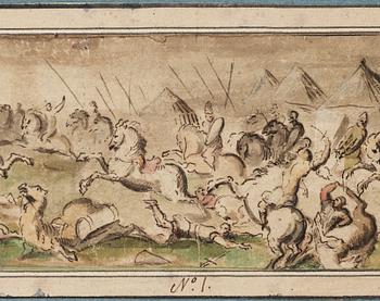 HANS JOHANN ROTTENHAMMER D.Ä., hans krets. Påskrift A Veronese. Akvarell och tusch, bildyta 8,5 x 30 cm.