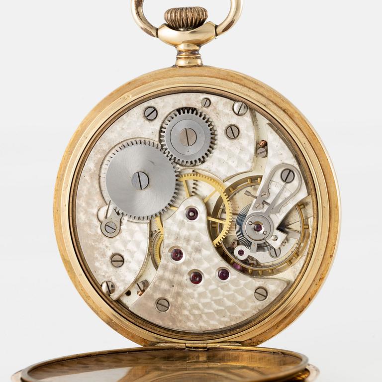 Pocket watch, 14K gold "Boliden guld Import", chain in double gold, 51 mm.