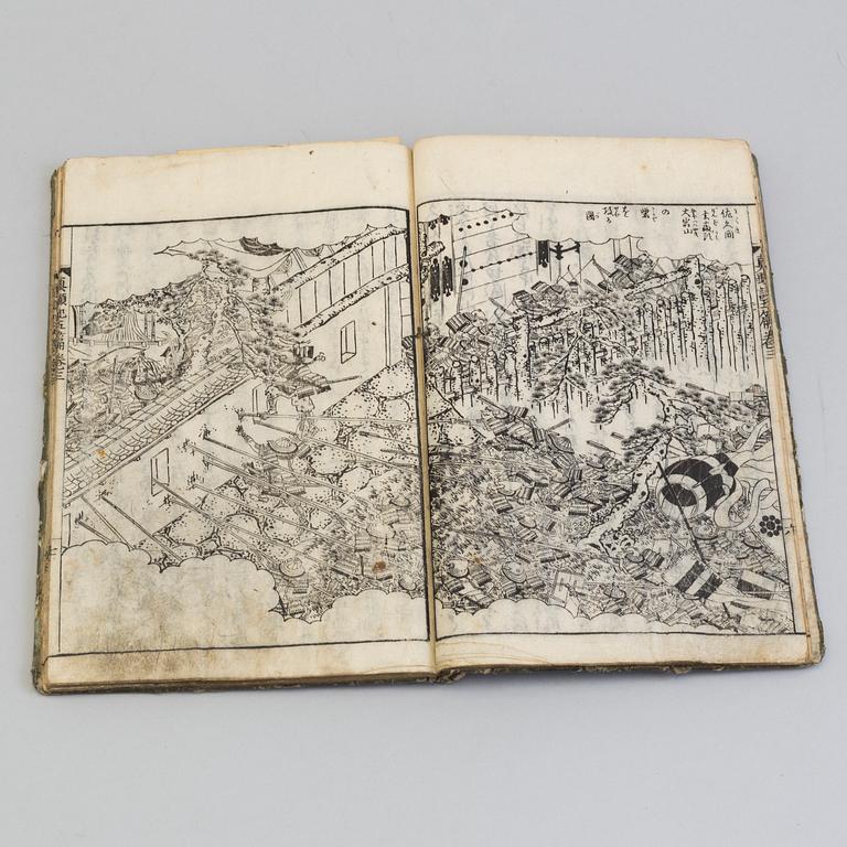 Four Japanese colour woodblock printed books with illustrations, first half of the 19th century.