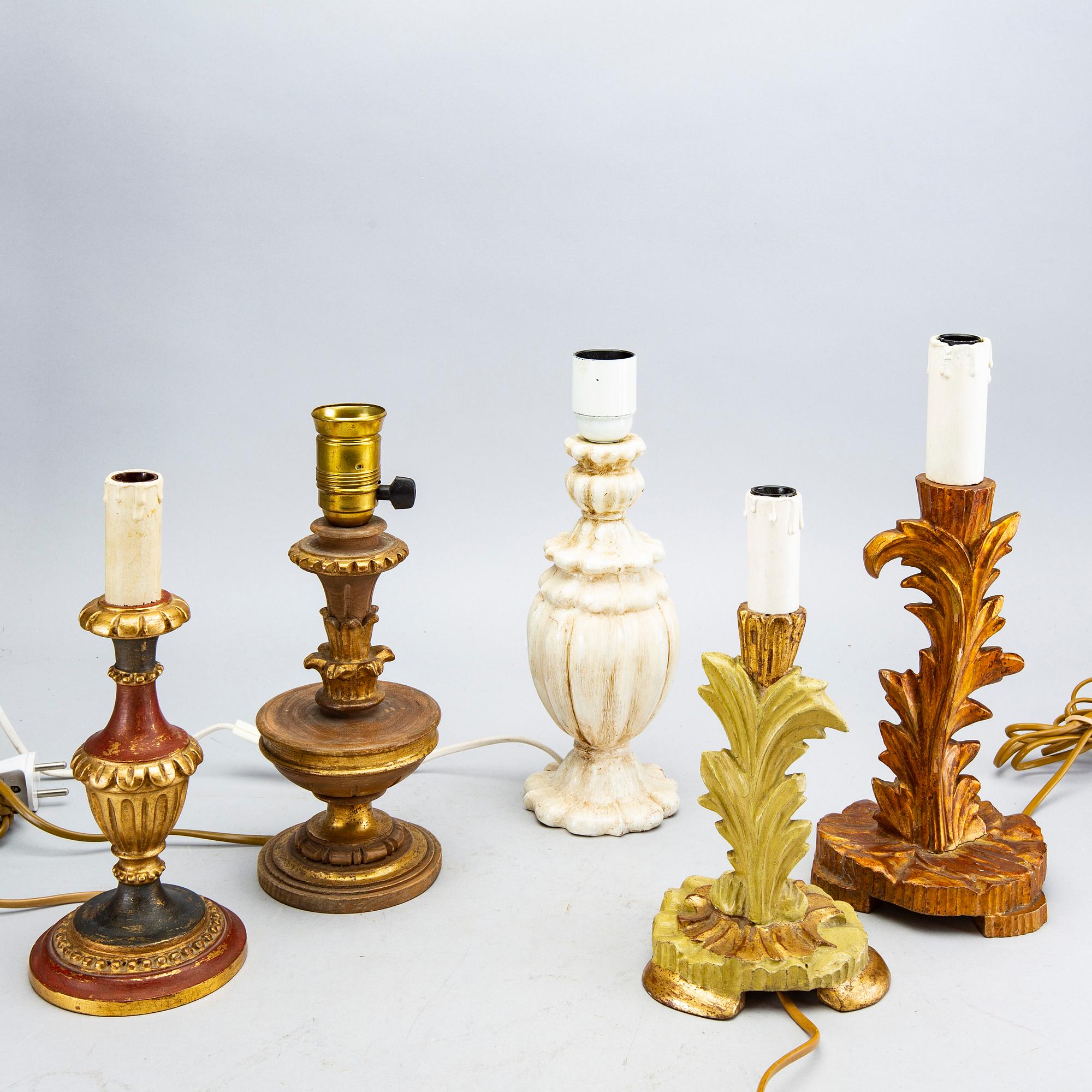 A set of five table lamps from Paoletti, Firenze Italy, mid 20th century.