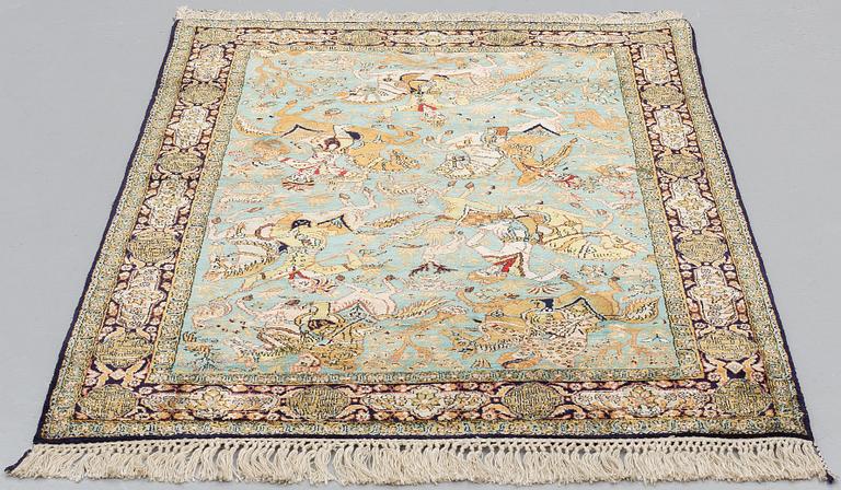 MATTO, an old silk Qum figural, ca 154,5 x 107,5 cm.