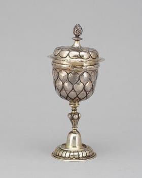 A German 17th century silver-gilt cup and cover, makers mark of Melchior Burtenbach, Augsburg 1637-1640.