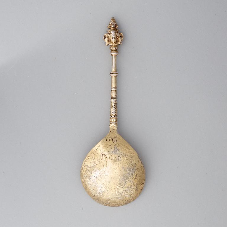 A Swedish 17th century silver-gilt spoon, mark of Albrekt Lockert, Stockholm (1623-1653-).