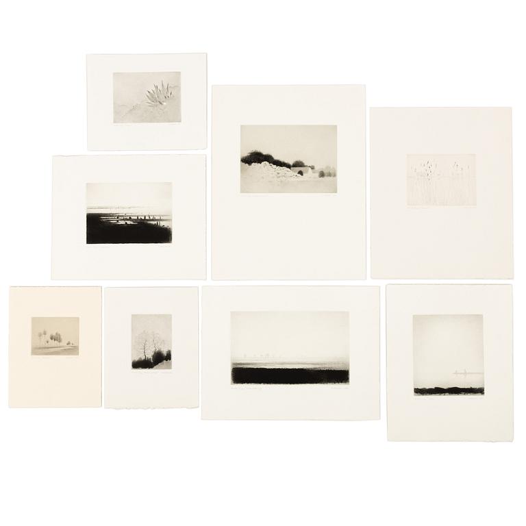 Gunnar Norrman, Drypoint etchings, 8, signed and numbered.
