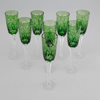 Eight champagne glasses from the 20th century.