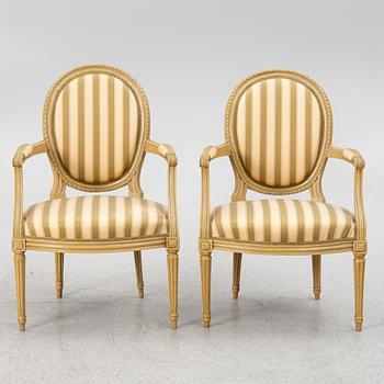 A pair of Gustavian armchairs, Sweden, late 18th century.