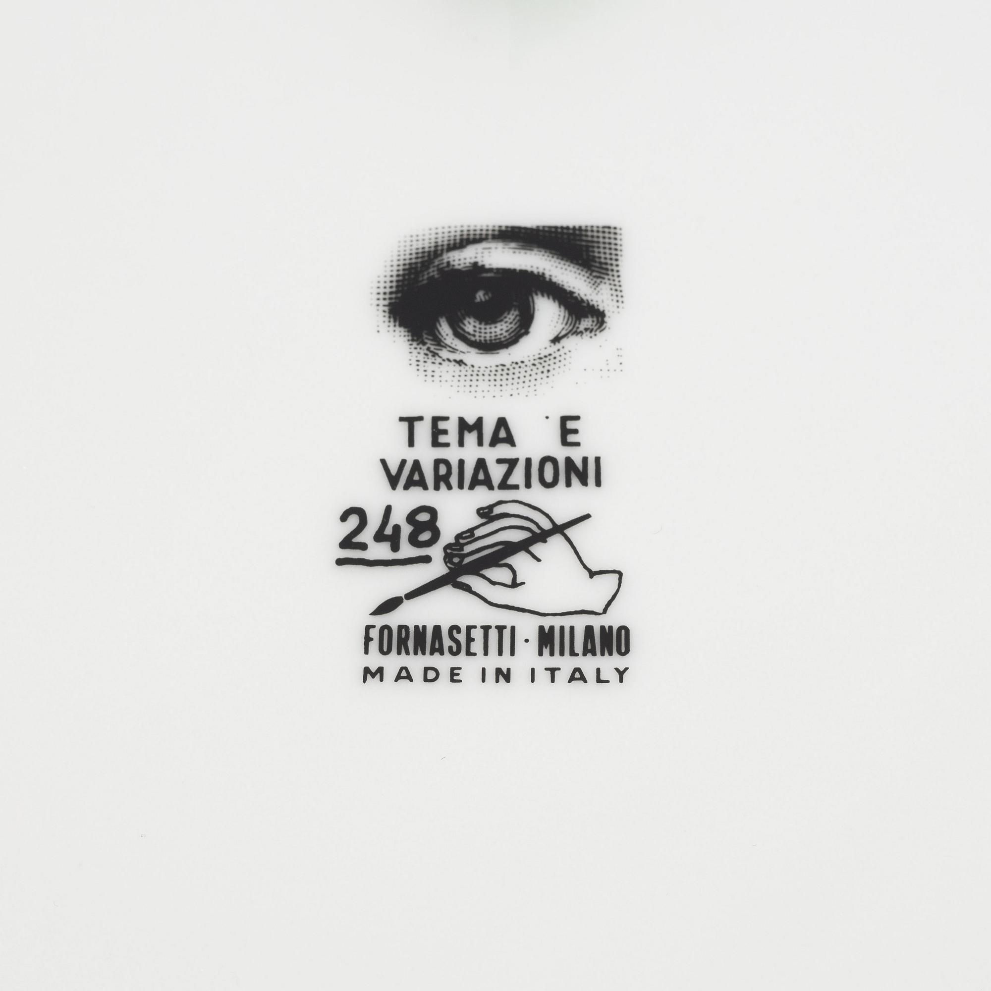 Piero Fornasetti, a porcelain dish and a plate, Milano, Italy.