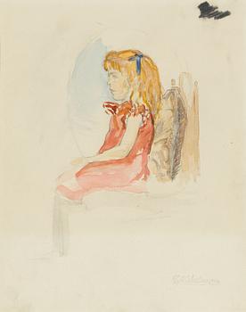 Carl Wilhelmson, Girl in Red Dress, verso sketch from France.