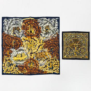 Hermès, two silk scarves.