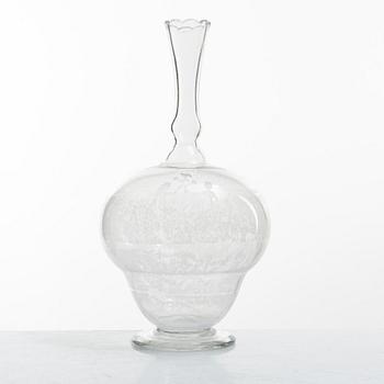 Carl Eldh, original drawings and an engraved glass decanter, Orrefors 1931.