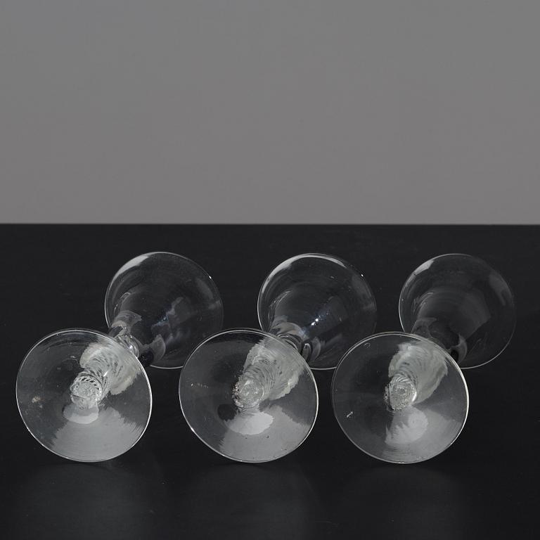 A set of nine glasses, England, 18th Century.