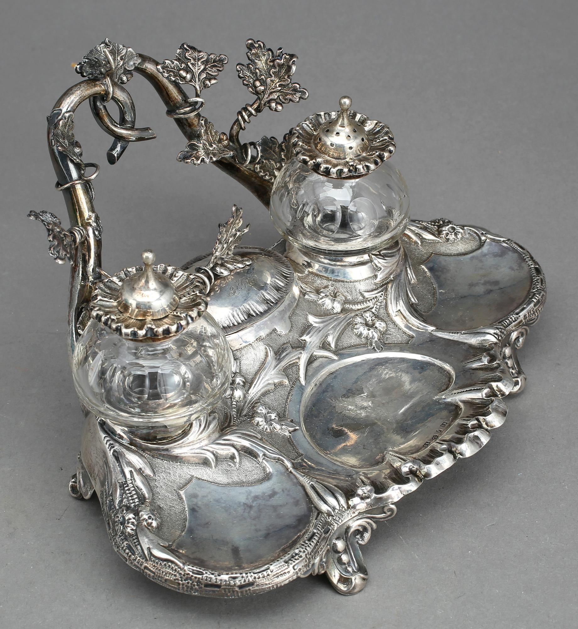 BLÄCKSTÄLL, silver, Otto Lindeberg (1863-1894), Stockholm, nyrokoko, 1874. Vikt exkl glas 204 gram.