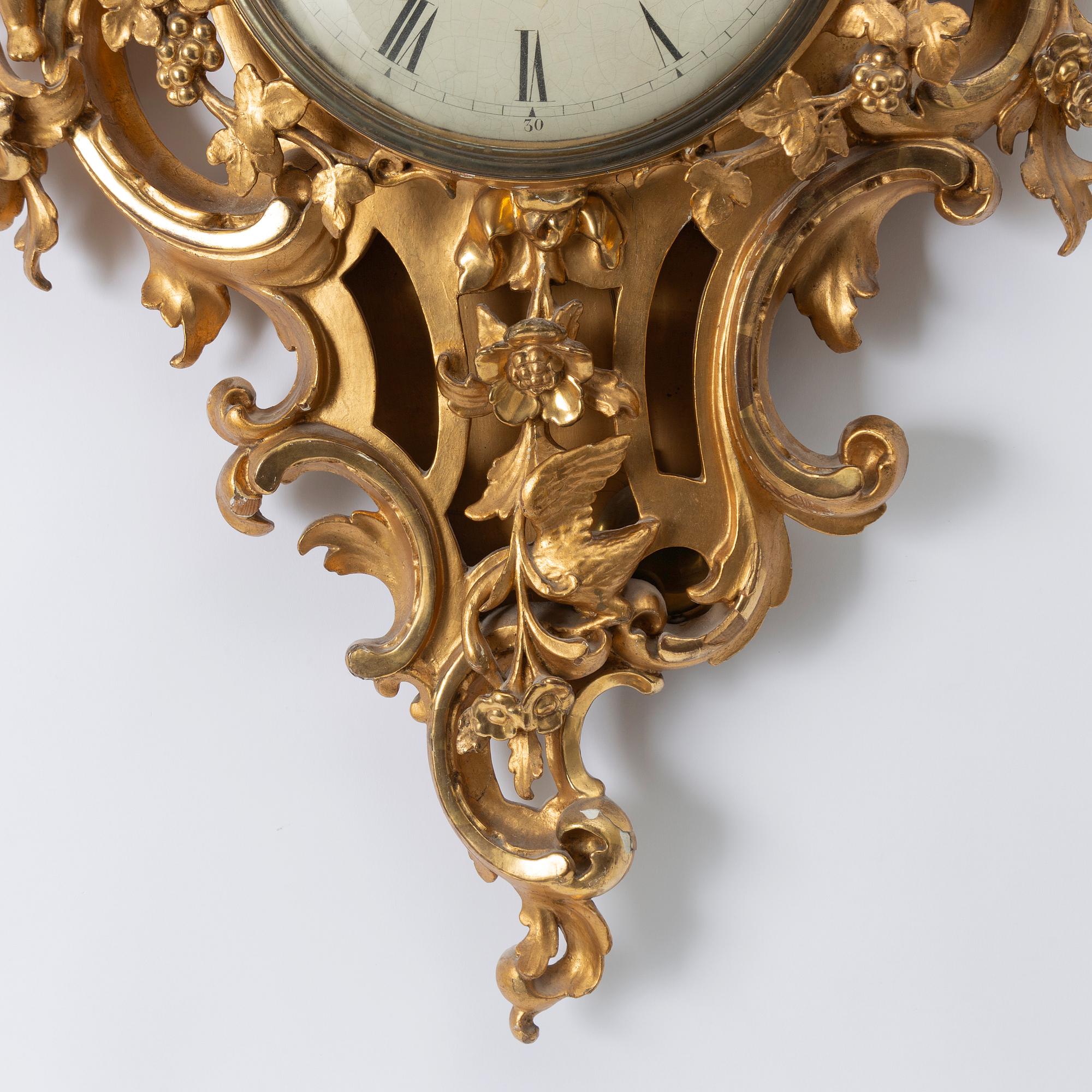 A Neo-rococo wall clock by Johan W. Berg, Karlstad, Sweden, ca. 1860.