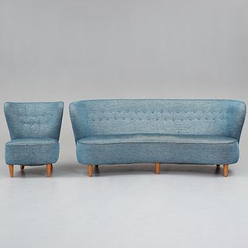 Johannes Brynte, a Swedish Modern sofa and chair for  Bryntes Möbler, Gävle, 1946.