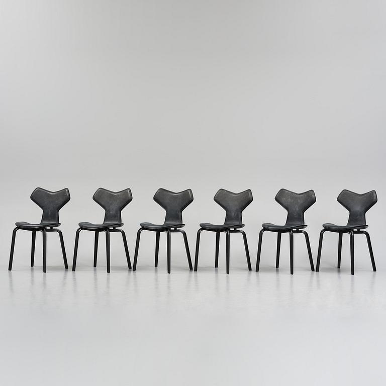 Arne Jacobsen, a set of six "Grand Prix" (Exclusive Edition Black) dining chairs, Fritz Hansen, 2021.